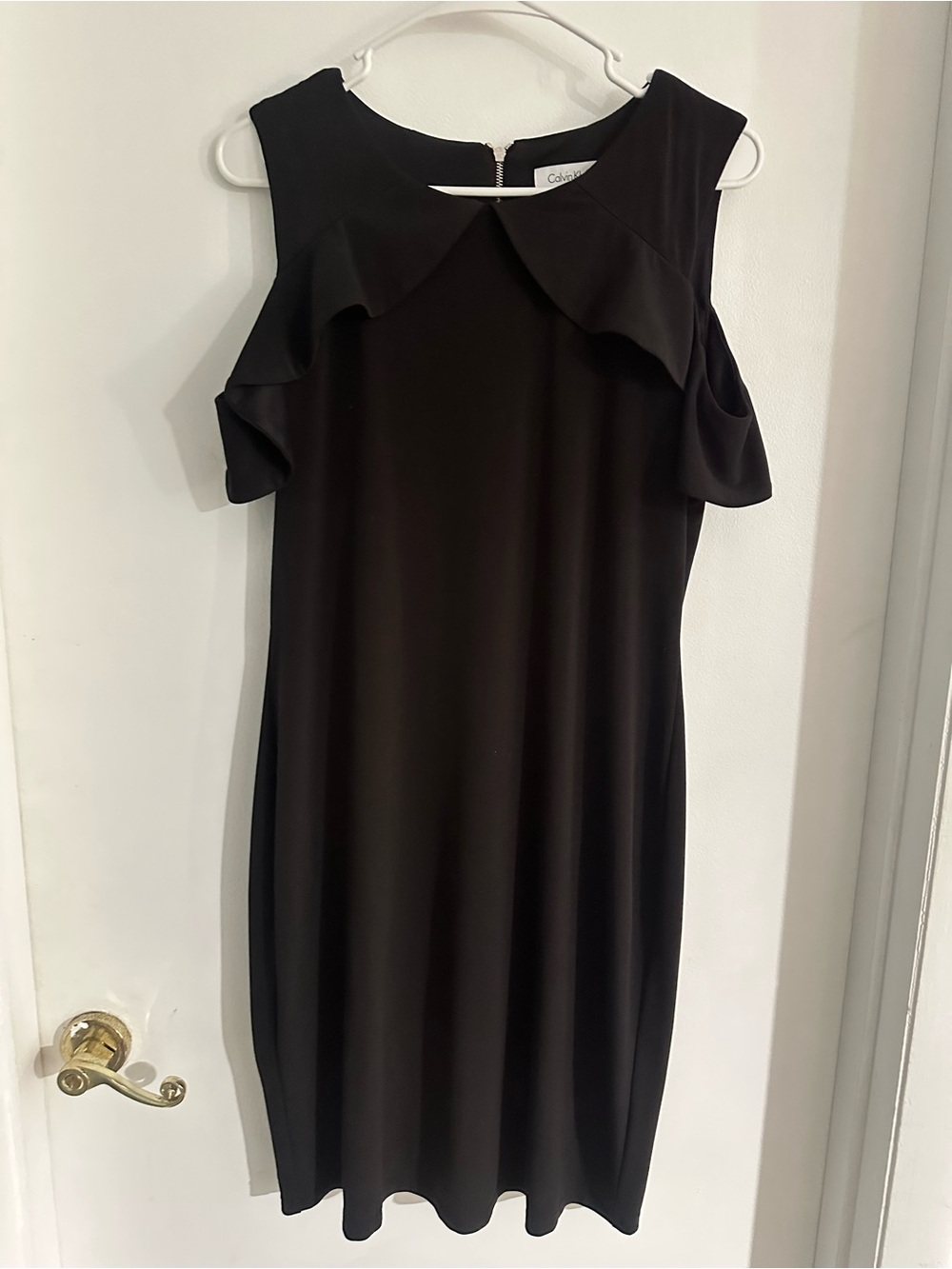 Calvin Klein Black Cold-Shoulder Ruffle Dress
